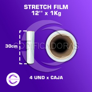 Rollo de Stretch Film de 12'' x1Kg  Altura 30 cm - Caja x4 unid