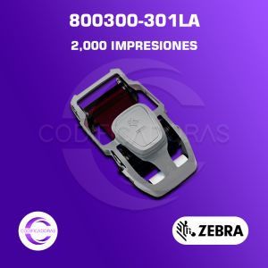 Cinta Ribbon Zebra 800300-301LA Monocromo para impresoras de carnets Zebra ZC100 y ZC300