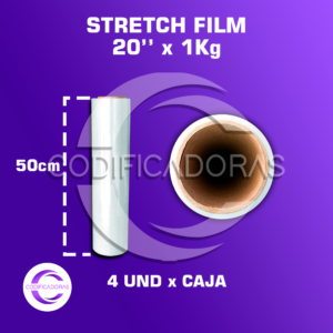 Rollo de Stretch Film de 20'' x1Kg  Altura 50 cm - Caja x4 unid