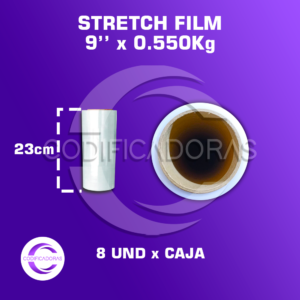 Rollo de Stretch Film de 9'' X 0.550Kg Altura 23 cm - Caja x8 unid