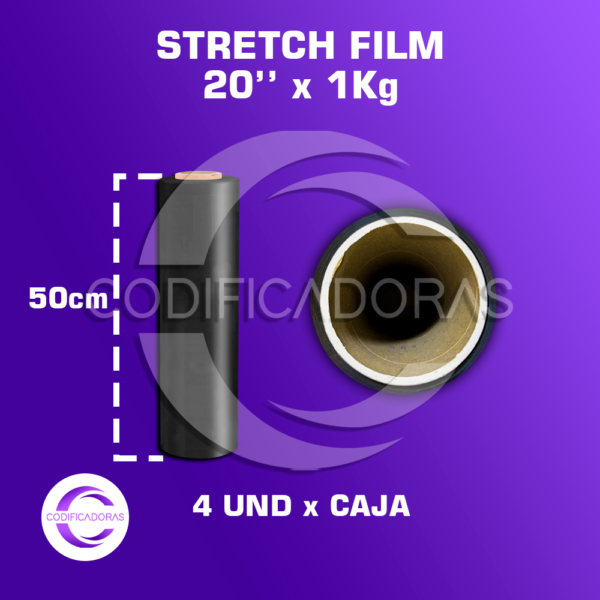 Rollo de Stretch Film Negro de 20'' x1Kg  Altura 50cm - Caja x4 unid