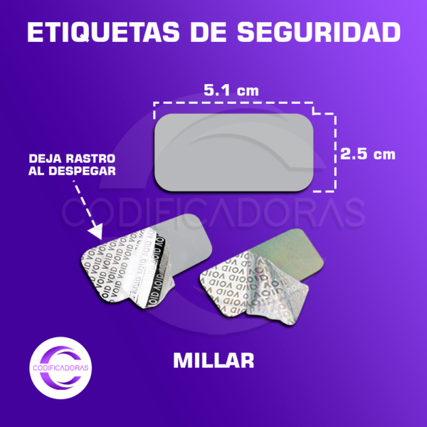 ROLLO DE MIL ETIQUETAS DE SEGURIDAD 5.1cm X 2.5cm