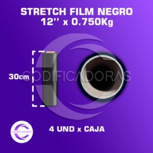 Stretch Film Negro De 12'' X0.750kg Altura 30 Cm - Caja X4 Unid